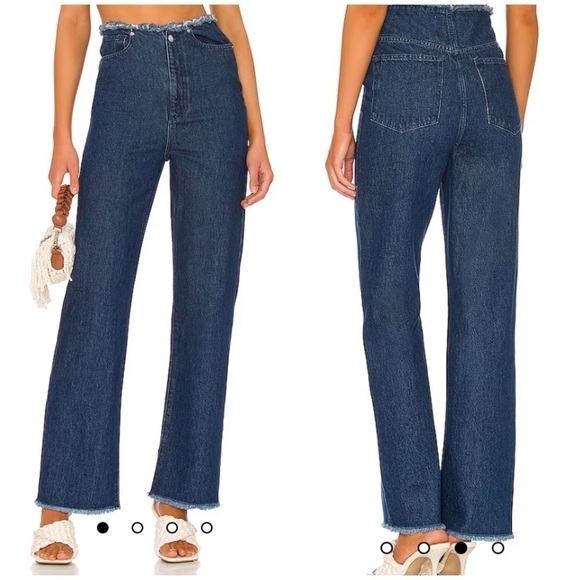 We Wore What Frayed High Rise Straight Leg Jeans in True Blue - Picture 1 of 9